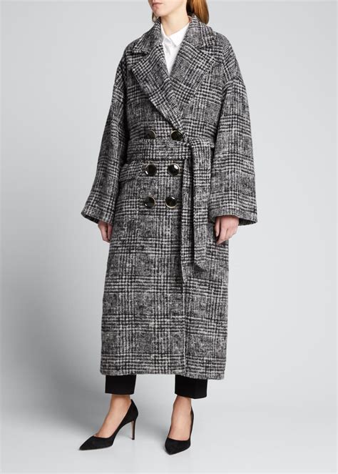 Dolce Gabbana Alpaca Wool Houndstooth Check Double Breasted Wrap Coat