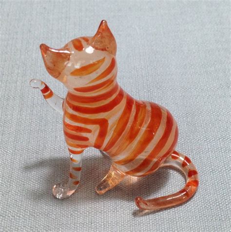 Hand Blown Glass Cat Kitty Animal Funny Cute Brown Orange Etsy