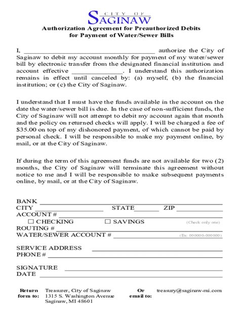 Fillable Online Authorization Agreement For Preauthorized Debits Fax