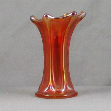 Antique Imperial Marigold Morning Glory Carnival Glass Squat Mini Vase Carnival Glass