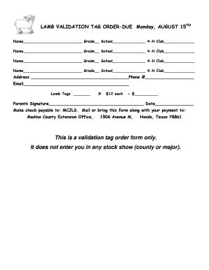 Fillable Online Medina Agrilife Lamb Tag Order Form Medina Agrilife