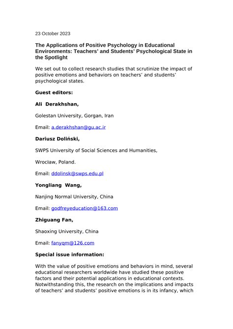 (PDF) Call for papers: Special Issue in Learning and Motivation (SSCI-indexed Journal): The ...