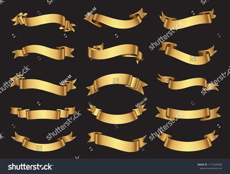 Golden Ribbons Setgold Ribbon Bannersvector Illustration Stock Vector