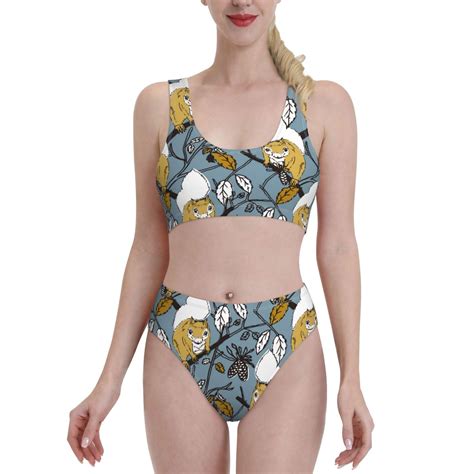 High Waisted Bikini Sets For Women Painted Cute Squirrel Pine Cone 2