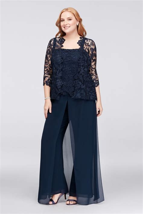 Guipure Lace And Chiffon Plus Size Pant Suit David S Bridal Mother