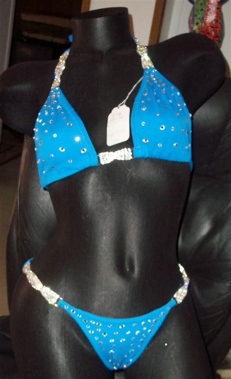 Style Sky Blue Turquoise Competition Bikini With Rhinestone