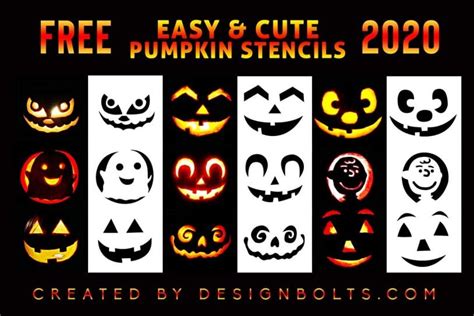 10 Free Easy Cute & Scary Pumpkin Carving Stencils & Templates For Kids - Designbolts