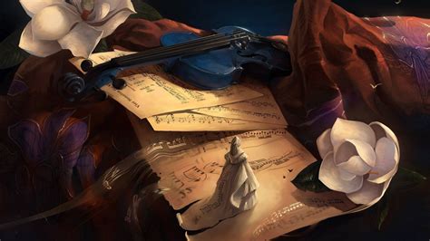 Wallpaper Digital Art Flowers Anime Musical Instrument Artwork