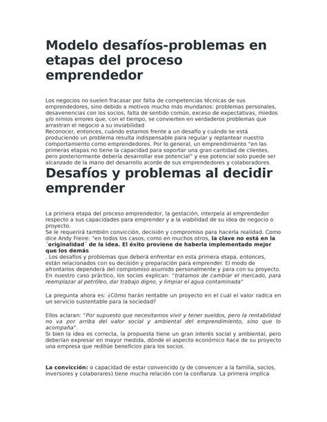 RESUMEN DESARROLLO EMPRENDEDOR Modelo desafíos problemas en etapas