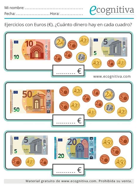 Ejercicios de manejo del dinero euros Estimulación cognitiva