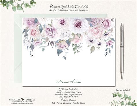 Personalized Floral Note Cards Set Of 10 Notecards With Etsy