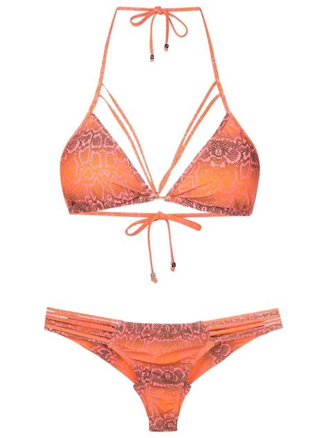 Amir Slama Snakeskin Print Cut Out Bikini Orange Editorialist