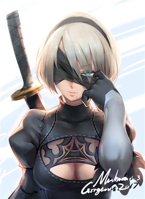 Wallpaper White Hair Anime Blue Eyes Short Hair White Background Gloves Cartoon Nier