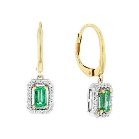 14K White & Yellow Gold Emerald Cut Emerald & Diamond Dangle Earrings | Borsheims