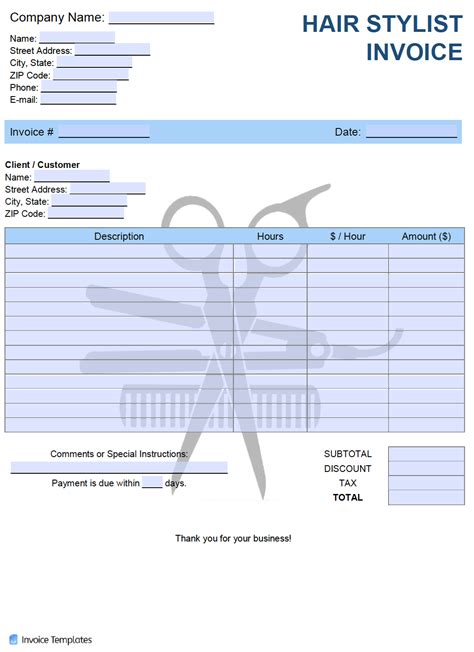 Invoice Template For Hair Stylist Mirko Busto