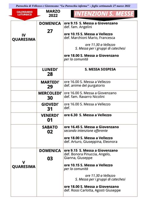 Calendario Liturgico Dal 27 Marzo Al 03 Aprile 2022