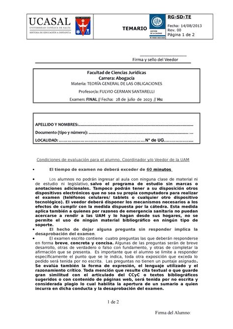 Examen Final Derecho Civil Obligaciones Ucasal Studocu