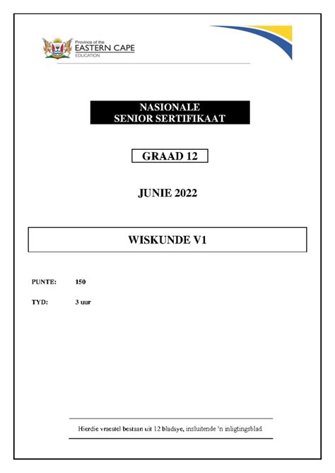 Maths P1 GR12 QP JUNE 2022 Afrikaans NASIONALE SENIOR SERTIFIKAAT