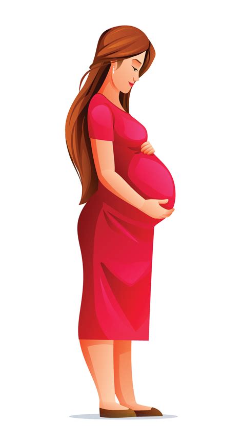 Pregnant woman hugging her belly, waiting for a baby. Vector cartoon ...