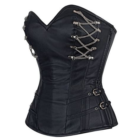 Sexy Women Leather Sliver Chain Steampunk Corset S Grandado