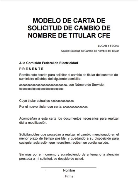 Modelo De Carta Solicitud Cambio De Nombre En Recibo De Luz Pdmrea