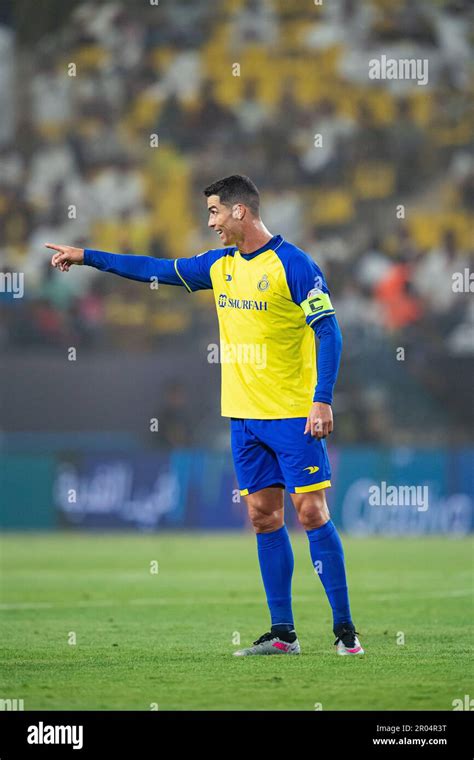 Cristiano Ronaldo Of Al Nassr Fc Gestures Against Al Raed Fc During Their Saff Roshn Saudi Pro