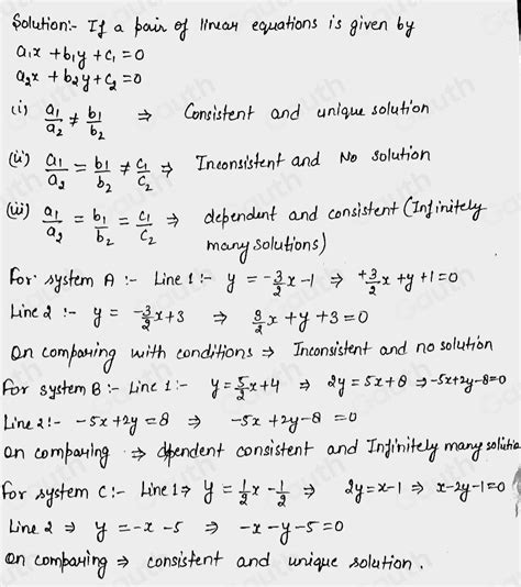 Solved For Each System Of Linear Equations Shown Below Classify The