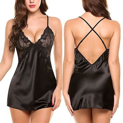 Ensemble De Lingerie Sexy En Satin Et Dentelle Nuisette Rotique