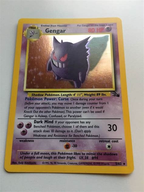 Gengar Holofoil 562 Base Fossil Set Rare Pokemon Card Real Card Etsy