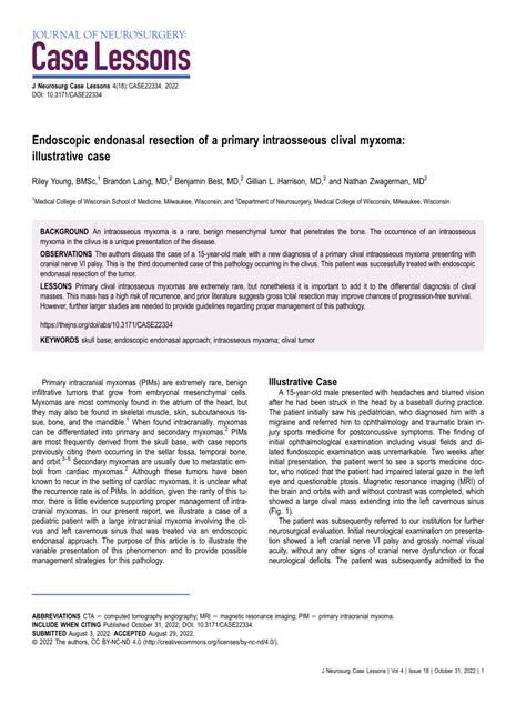 Pdf Endoscopic Endonasal Resection Of A Primary Intraosseous Clival