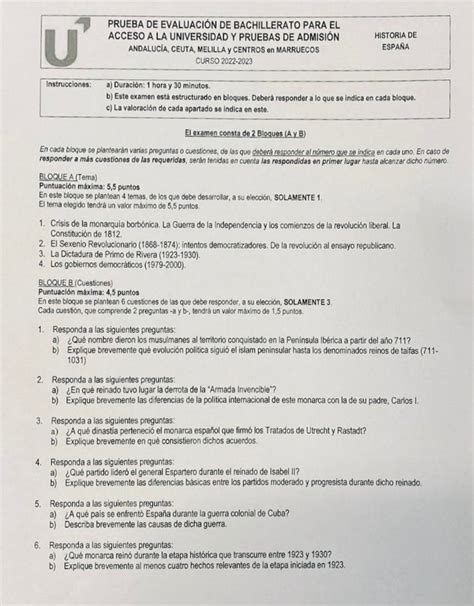 Aprobarias El Examen De Historia De Espa A De La Pevau En Andaluc A