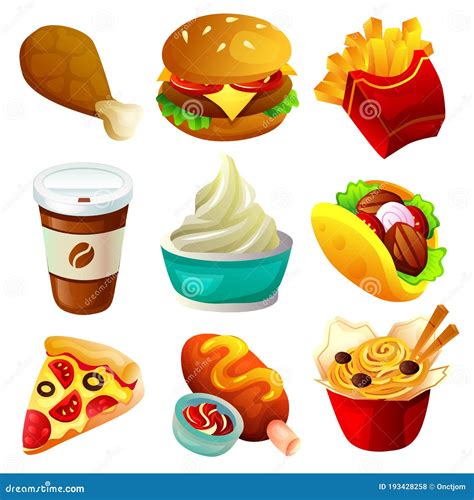 Conjunto De Iconos De Comida R Pida Para Llevar Ilustraci N Del Vector