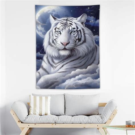 ONETECH Tiger Tapestry Starry Night White Bengal Tiger Wall Hanging