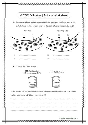 Gcse Biology Diffusion Activity Worksheet Teaching Resources