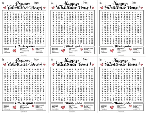 Valentines Day Printable Mini Word Search Valentines 6 Per Page Etsy