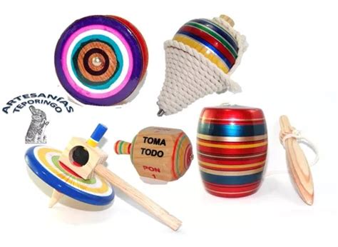 5 Piezas De Juguetes Tradicionales Mexicanos De Madera