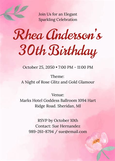 Free Rose Gold 30th Birthday Invitation Template Edit Online