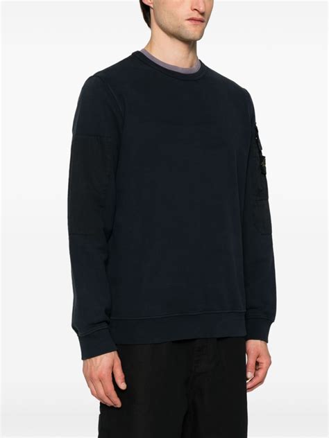 Stone Island Compass Badge Cotton Sweatshirt Blue Farfetch