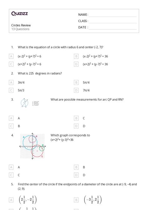 Circles Worksheets For Th Grade On Quizizz Free Printable