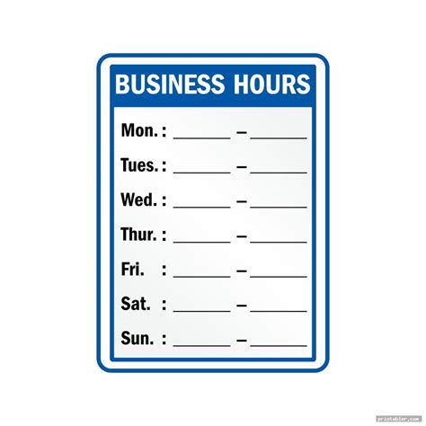 Business Hours Signs Printable Gridgit