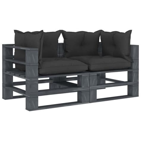 Bao Canap Palette Places De Jardin Avec Coussins Noir Bois