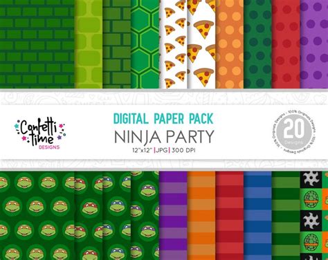 Ninja Turtles Digital Paper, Ninja Turtles Designs, Ninja Party, Ninja ...