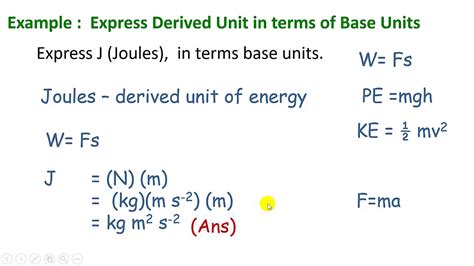 Express Derived Unit As Base Units Youtube