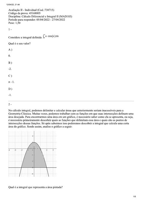 Prova Uniasselvi 2 Cálculo Integral E Diferencial Ii