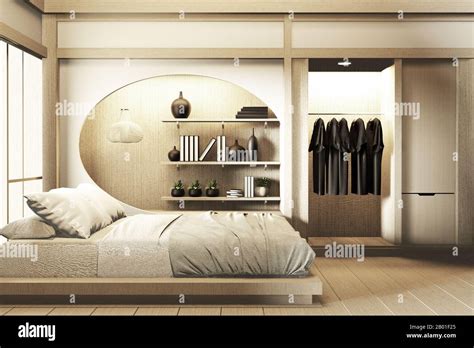 Modern Zen Peaceful Bedroom Japan Style Bedroom With Shelf Wall Design