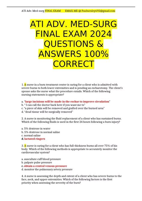 Ati Adv Med Surg Final Exam Questions Answers Correct