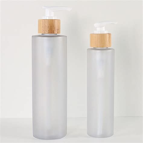 Frosted Pet Lotion Bottle With Bamboo Pump Threebamboo