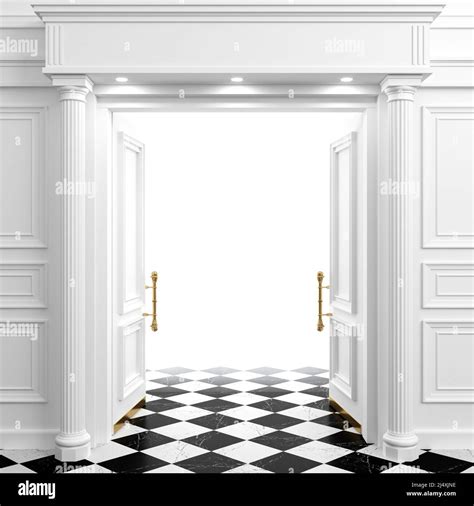 Concept background white open door bright light Stock Photo - Alamy