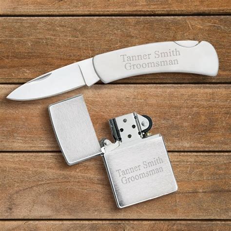 Personalized Pocket Knife And Lighter Groomsmen T Set