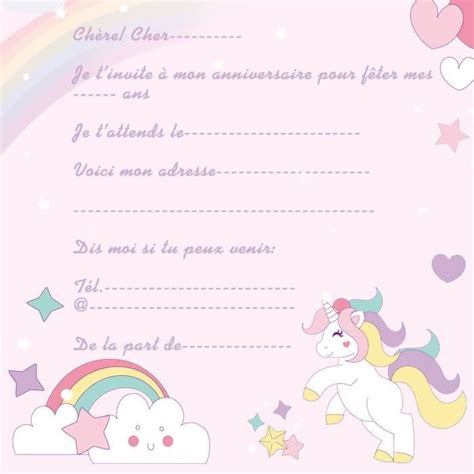 10 Cartes D Invitation Anniversaire Licorne Fille Avec 10 Enveloppes